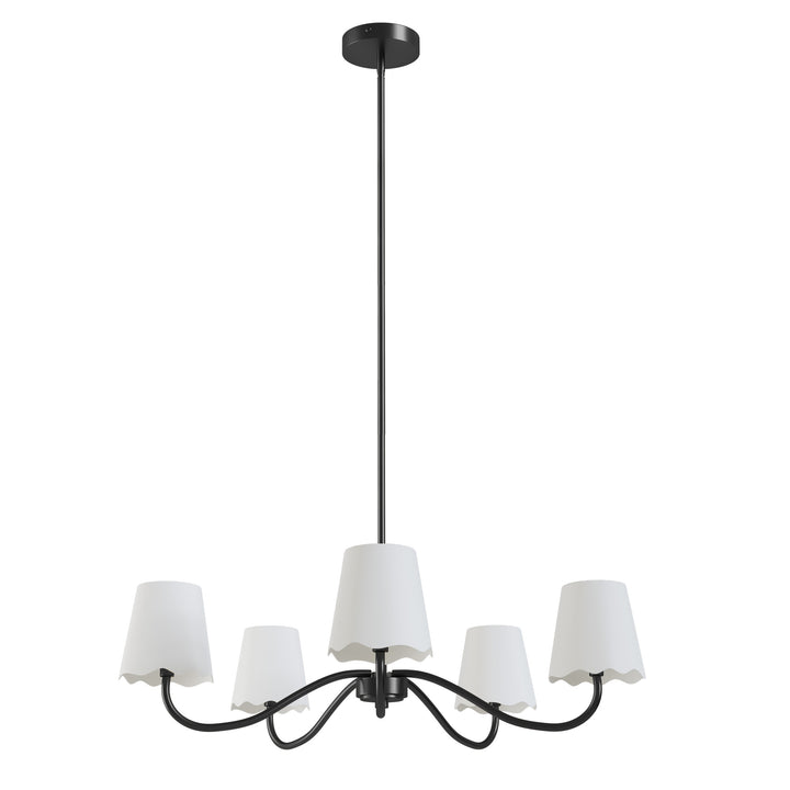 Twilight 5-light Brush Gold & White Burlap Modern Farmhouse Chandelier With Kd Shades For Dining Room #39001