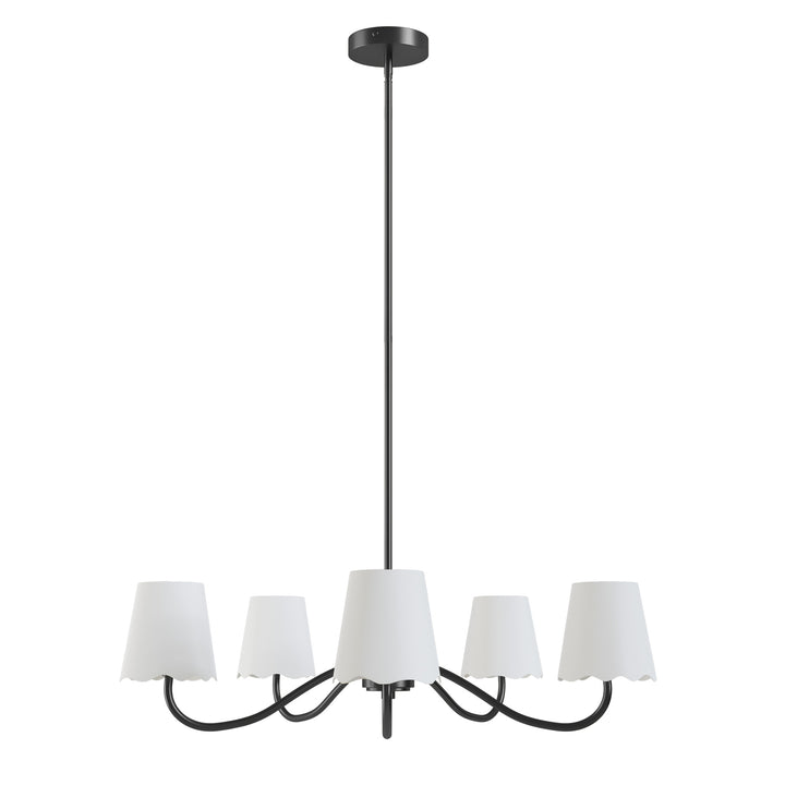 Twilight 5-light Brush Gold & White Burlap Modern Farmhouse Chandelier With Kd Shades For Dining Room #39001