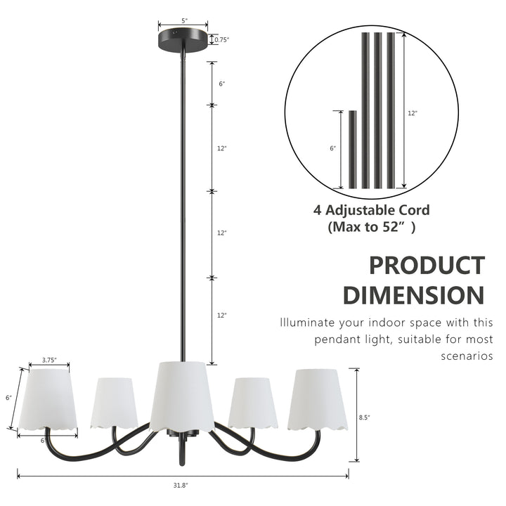 Twilight 5-light Brush Gold & White Burlap Modern Farmhouse Chandelier With Kd Shades For Dining Room #39001