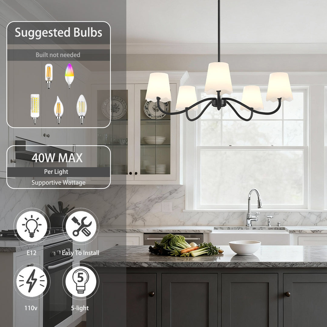 Twilight 5-light Brush Gold & White Burlap Modern Farmhouse Chandelier With Kd Shades For Dining Room #39001