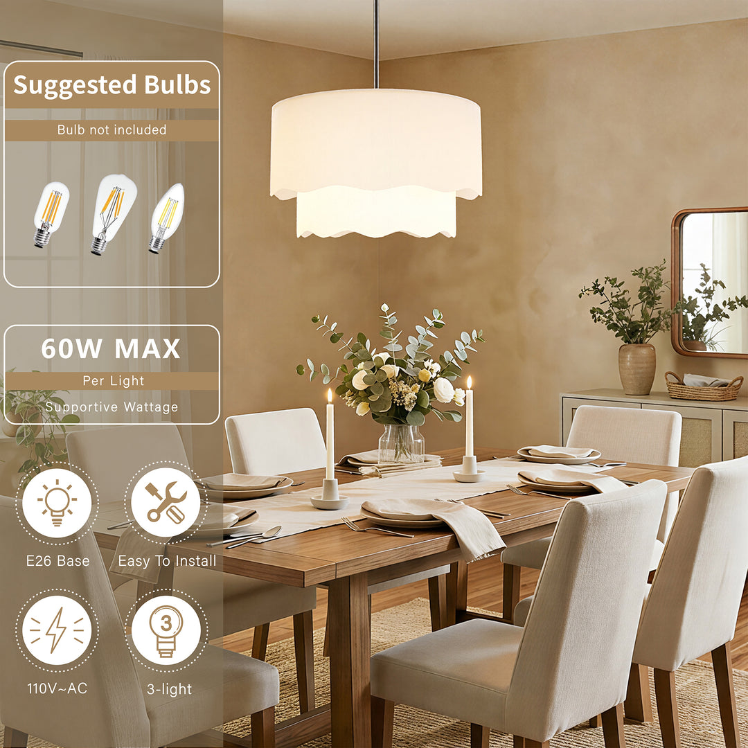 Twilight 3-Light Brass & White Modern Farmhouse Chandelier Light With Adjustable Height For Dining Room #39002