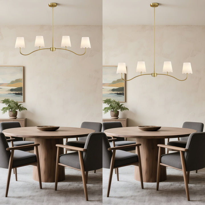 Twilight 4 - Light Electroplated Brass Iron & White Linen Shade Modern Kitchen Island Fixture Pendant Light #P39004