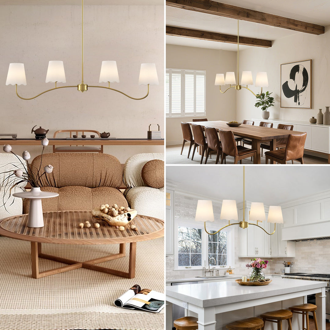 Twilight 4 - Light Electroplated Brass Iron & White Linen Shade Modern Kitchen Island Fixture Pendant Light #P39004
