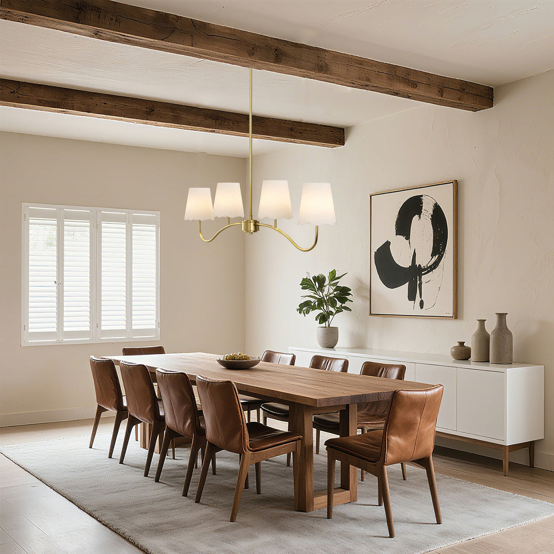 Twilight 4 - Light Electroplated Brass Iron & White Linen Shade Modern Kitchen Island Fixture Pendant Light #P39004