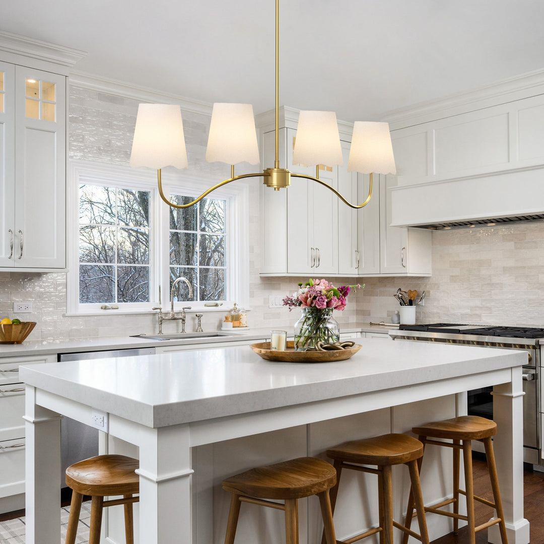 Twilight 4 - Light Electroplated Brass Iron & White Linen Shade Modern Kitchen Island Fixture Pendant Light #P39004