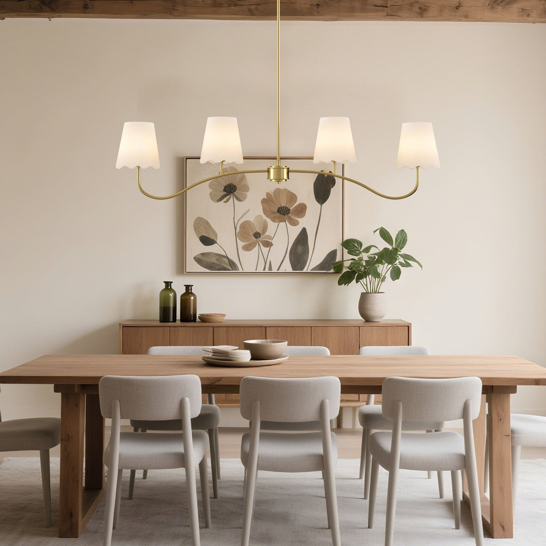 Twilight 4 - Light Electroplated Brass Iron & White Linen Shade Modern Kitchen Island Fixture Pendant Light #P39004