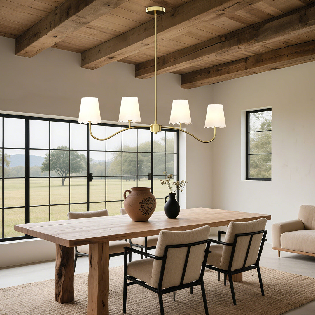 Twilight 4 - Light Electroplated Brass Iron & White Linen Shade Modern Kitchen Island Fixture Pendant Light #P39004