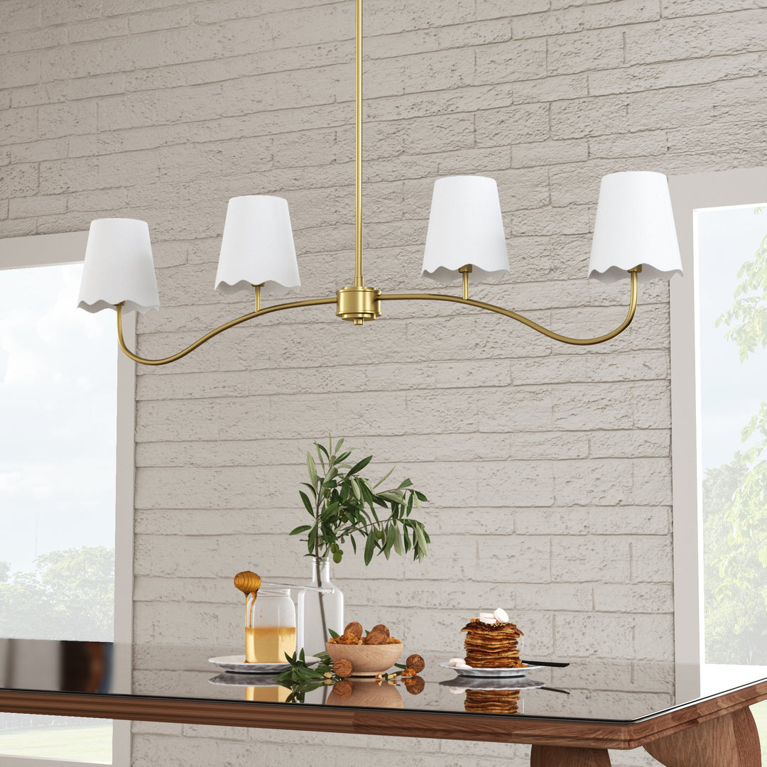Twilight 4 - Light Electroplated Brass Iron & White Linen Shade Modern Kitchen Island Fixture Pendant Light #P39004