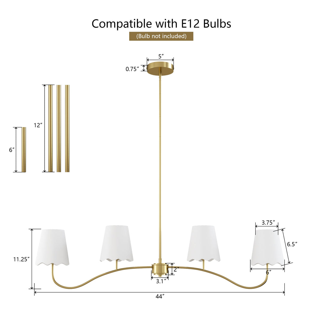 Twilight 4 - Light Electroplated Brass Iron & White Linen Shade Modern Kitchen Island Fixture Pendant Light #P39004