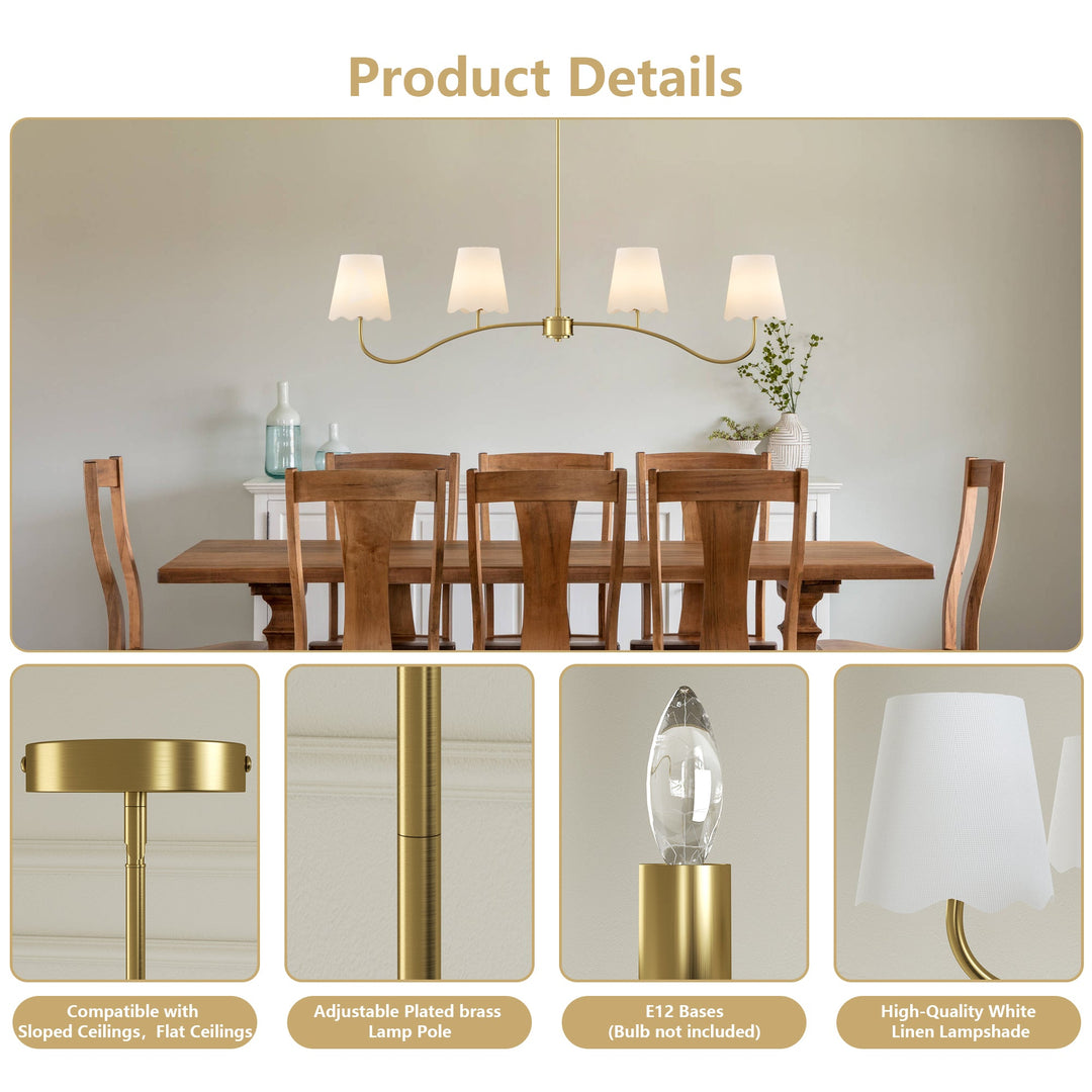 Twilight 4 - Light Electroplated Brass Iron & White Linen Shade Modern Kitchen Island Fixture Pendant Light #P39004