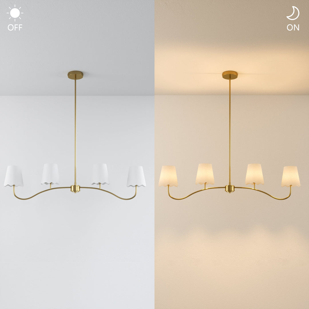 Twilight 4 - Light Electroplated Brass Iron & White Linen Shade Modern Kitchen Island Fixture Pendant Light #P39004