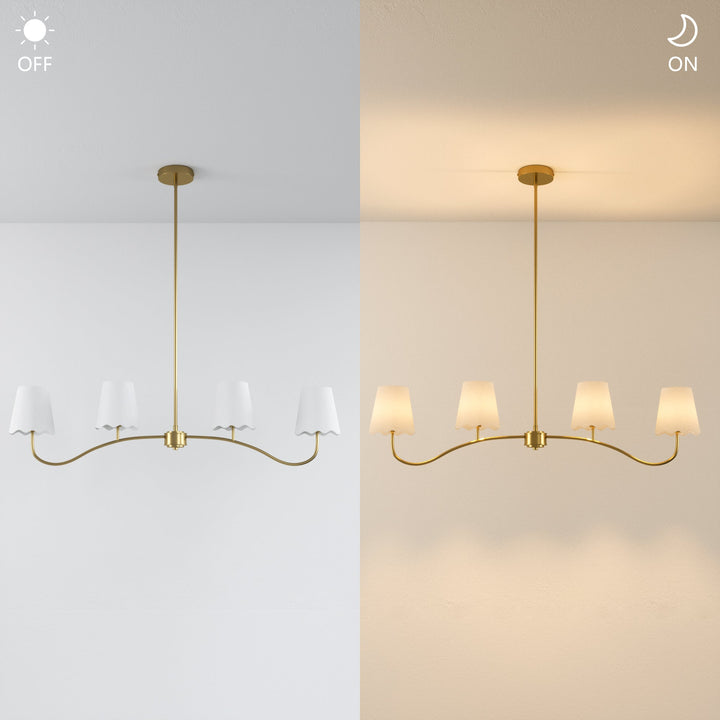 Twilight 4 - Light Electroplated Brass Iron & White Linen Shade Modern Kitchen Island Fixture Pendant Light #P39004