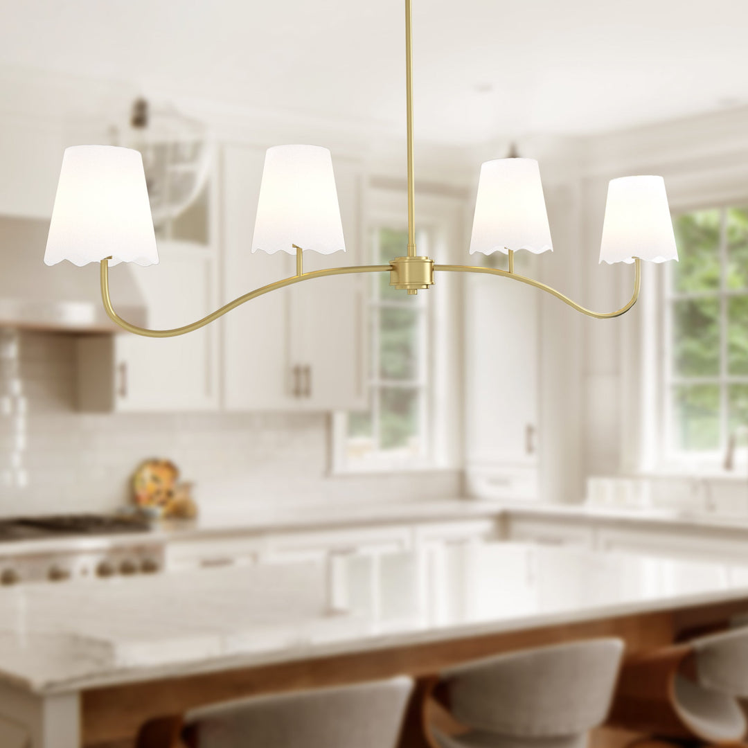 Twilight 4 - Light Electroplated Brass Iron & White Linen Shade Modern Kitchen Island Fixture Pendant Light #P39004