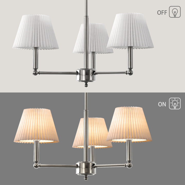 Glow 3-Light White Linen Fabric Shade Mid-Century Modern Chandelier For Dining Room #39007