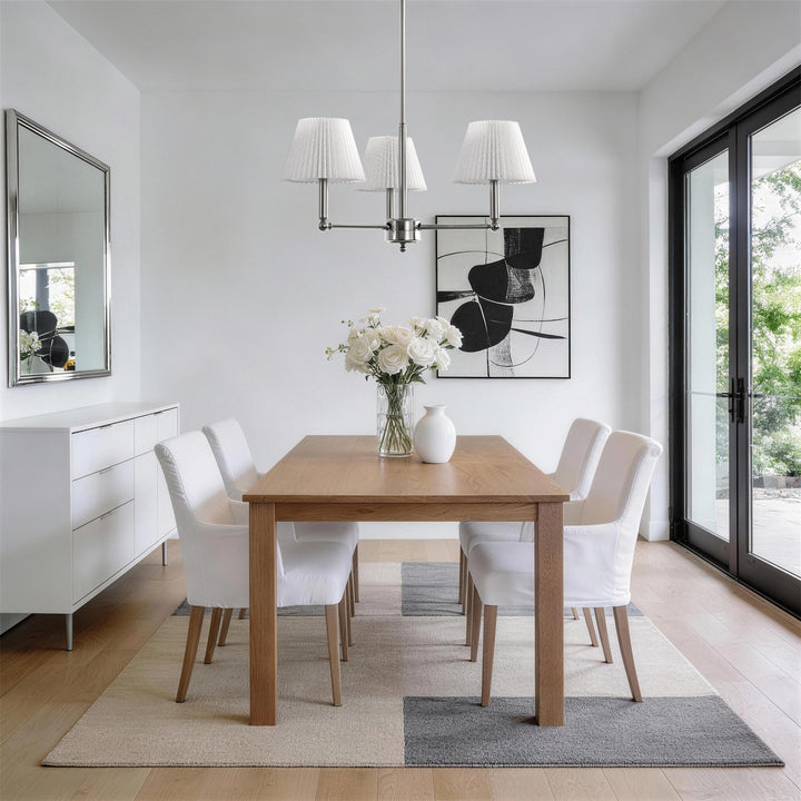 Glow 3-Light White Linen Fabric Shade Mid-Century Modern Chandelier For Dining Room #39007