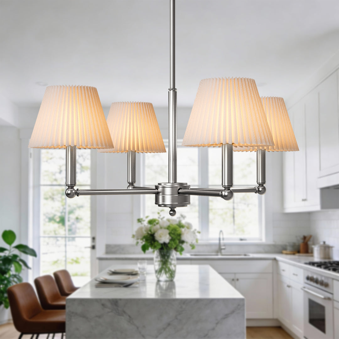 Glow 4-light Mid-century Modern Adjustable Sloped Chandelier With Iron Frame And White Linen Shades For Dining Room #39008