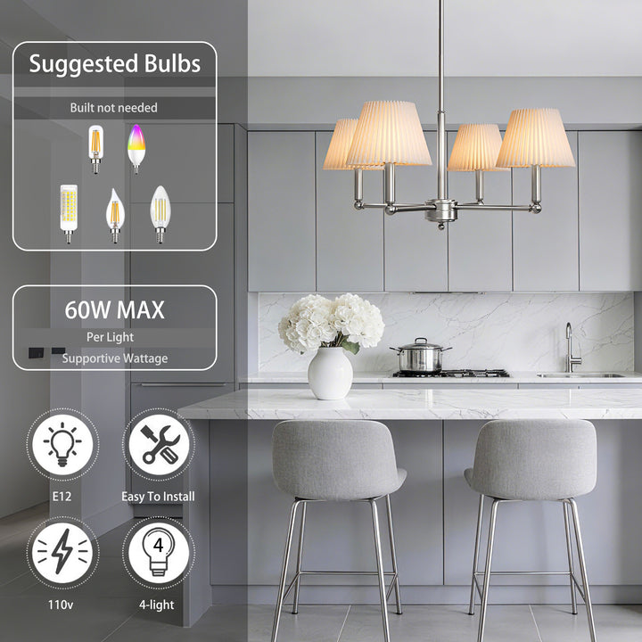 Glow 4-light Mid-century Modern Adjustable Sloped Chandelier With Iron Frame And White Linen Shades For Dining Room #39008