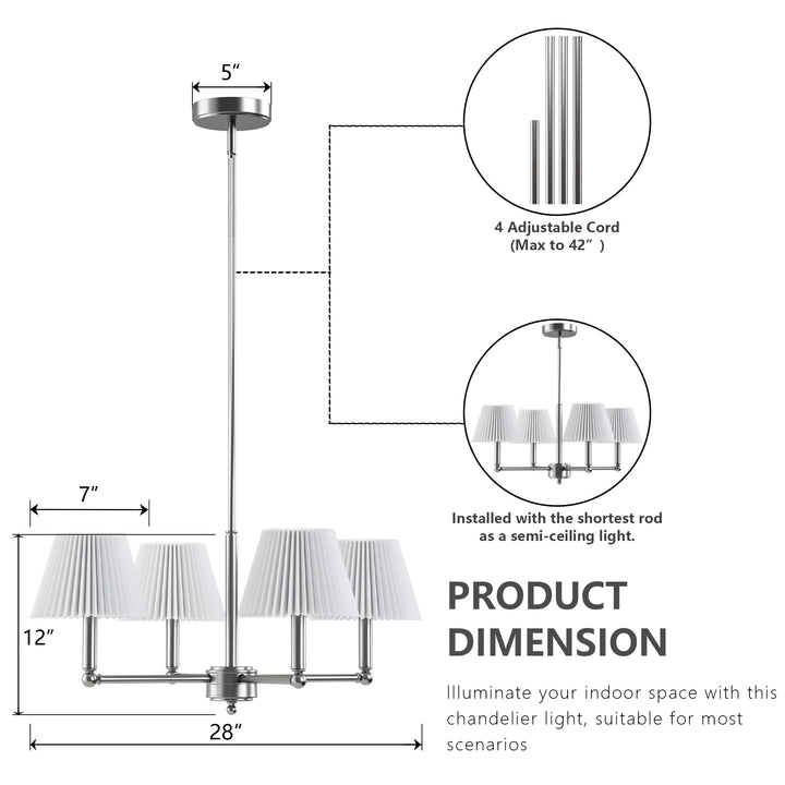 Glow 4-light Mid-century Modern Adjustable Sloped Chandelier With Iron Frame And White Linen Shades For Dining Room #39008