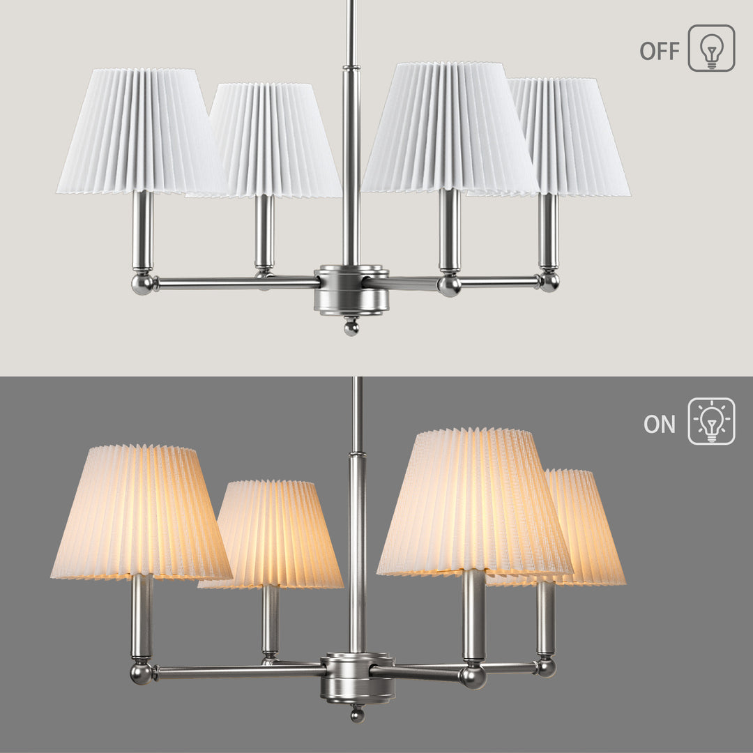 Glow 4-light Mid-century Modern Adjustable Sloped Chandelier With Iron Frame And White Linen Shades For Dining Room #39008