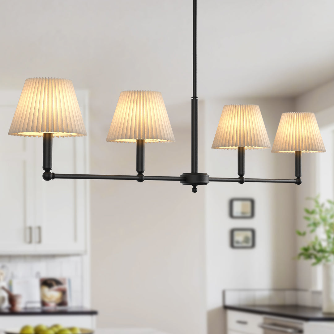 Twilight 4-light Adjustable Sloped Pendant - Mid-century Modern Linear Iron Frame With White Linen Shades For Dining Room #39009