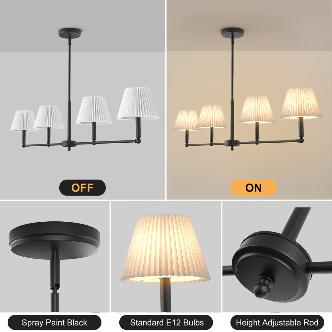 Twilight 4-light Adjustable Sloped Pendant - Mid-century Modern Linear Iron Frame With White Linen Shades For Dining Room #39009