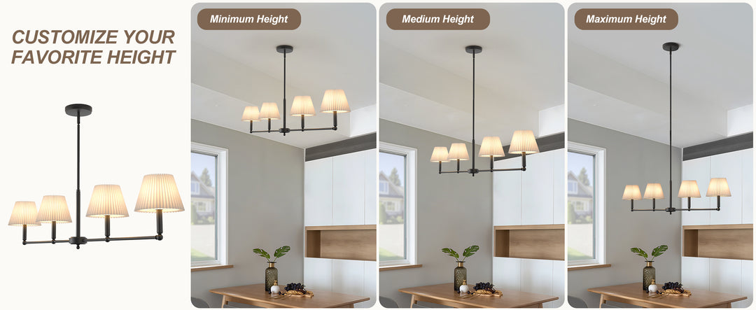 Twilight 4-light Adjustable Sloped Pendant - Mid-century Modern Linear Iron Frame With White Linen Shades For Dining Room #39009