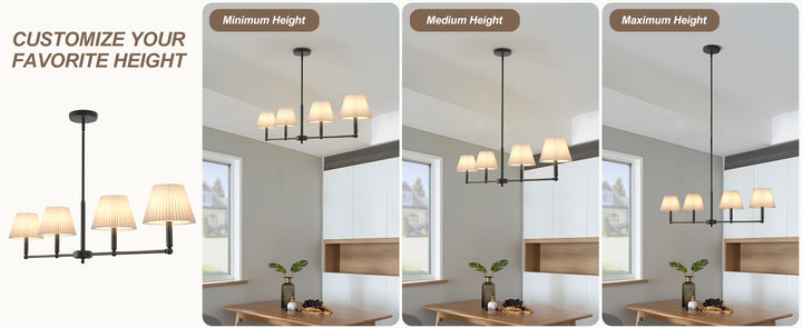 Twilight 4-light Adjustable Sloped Pendant - Mid-century Modern Linear Iron Frame With White Linen Shades For Dining Room #39009