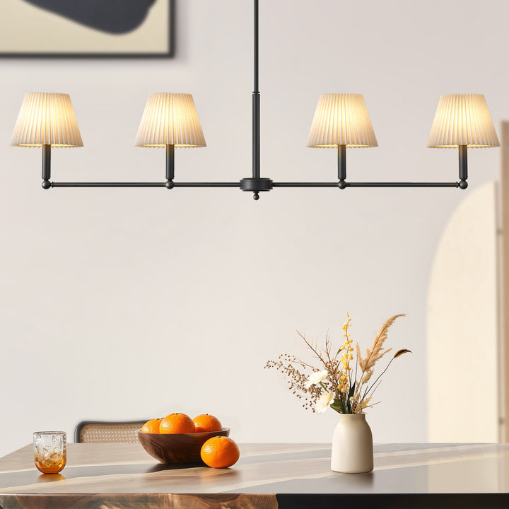 Twilight 4-light Adjustable Sloped Pendant - Mid-century Modern Linear Iron Frame With White Linen Shades For Dining Room #39009