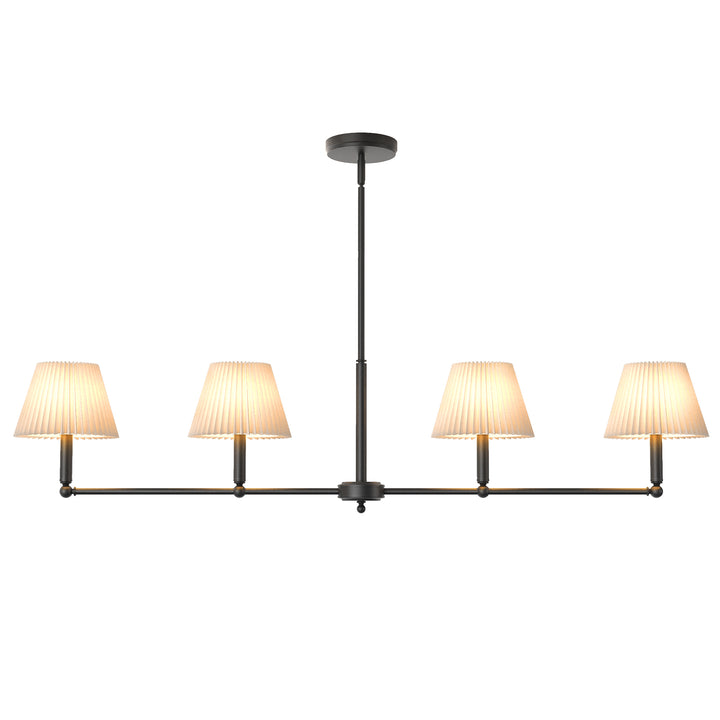 Twilight 4-light Adjustable Sloped Pendant - Mid-century Modern Linear Iron Frame With White Linen Shades For Dining Room #39009