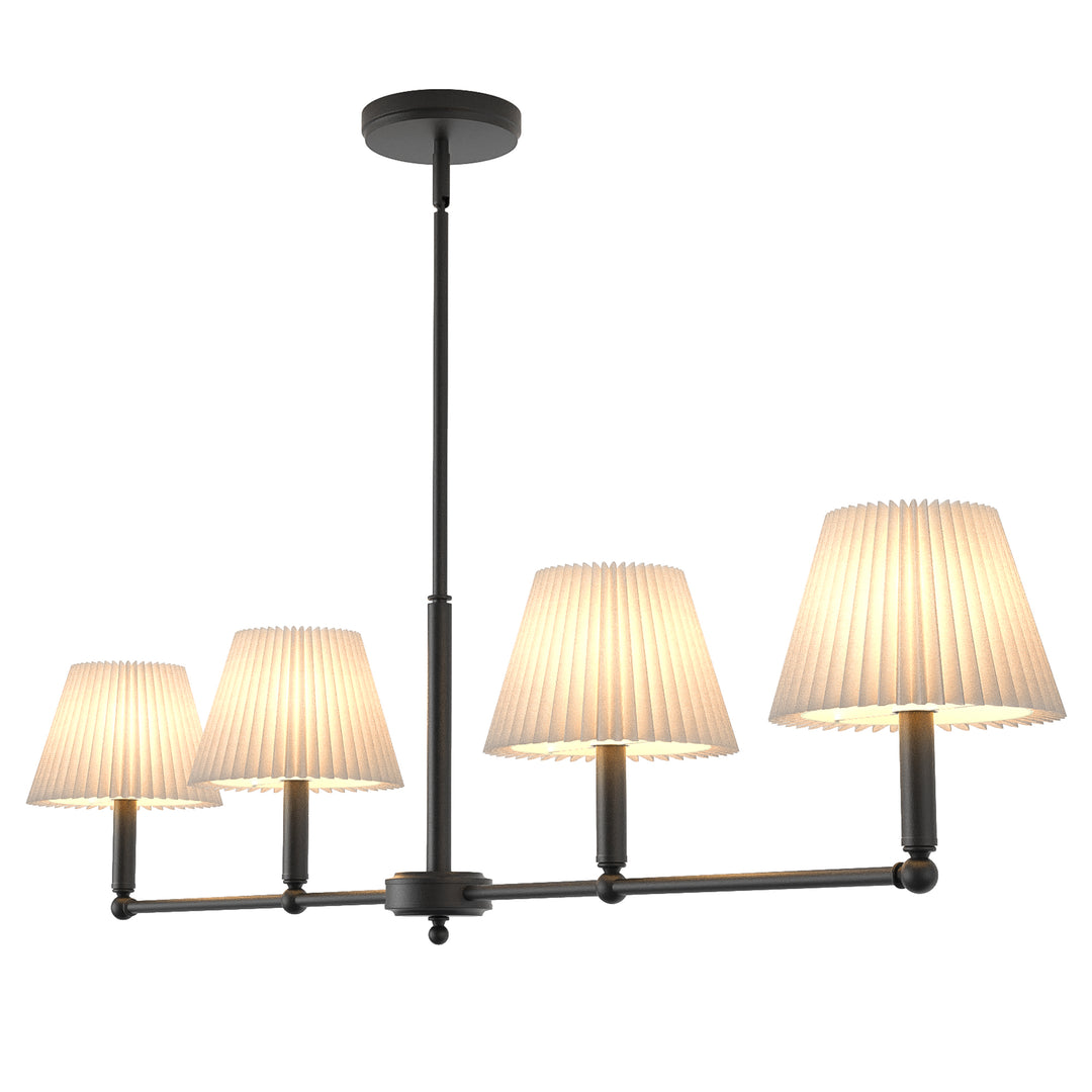 Twilight 4-light Adjustable Sloped Pendant - Mid-century Modern Linear Iron Frame With White Linen Shades For Dining Room #39009