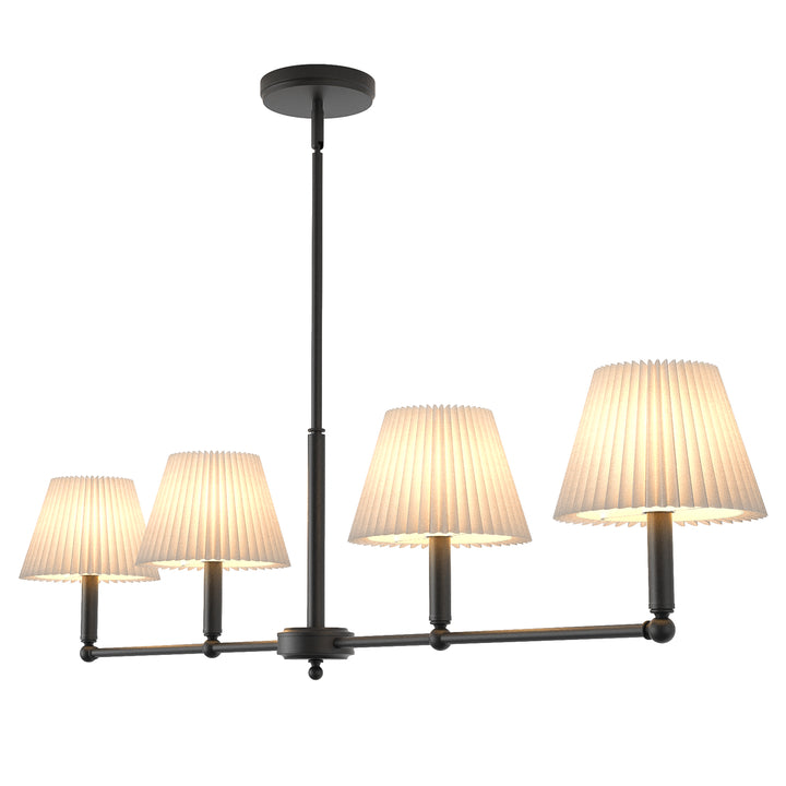 Twilight 4-light Adjustable Sloped Pendant - Mid-century Modern Linear Iron Frame With White Linen Shades For Dining Room #39009