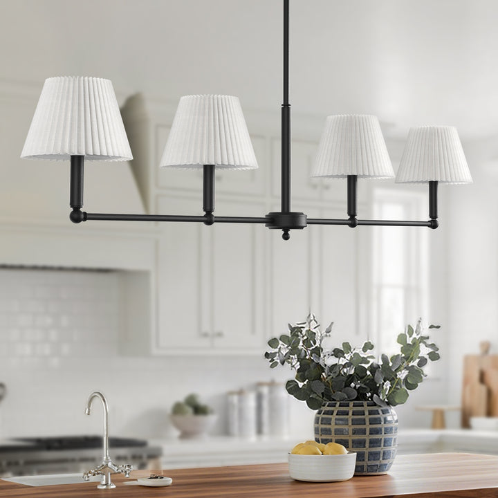 Twilight 4-light Adjustable Sloped Pendant - Mid-century Modern Linear Iron Frame With White Linen Shades For Dining Room #39009