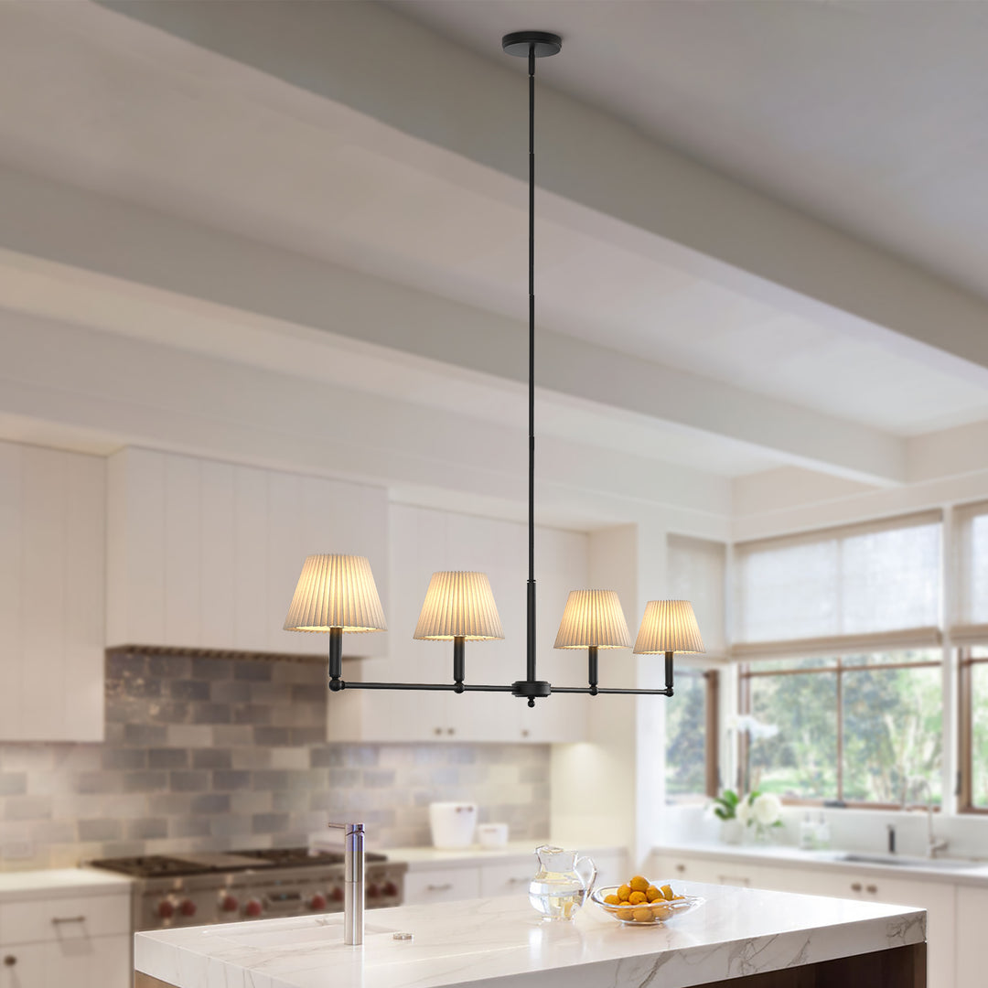Twilight 4-light Adjustable Sloped Pendant - Mid-century Modern Linear Iron Frame With White Linen Shades For Dining Room #39009