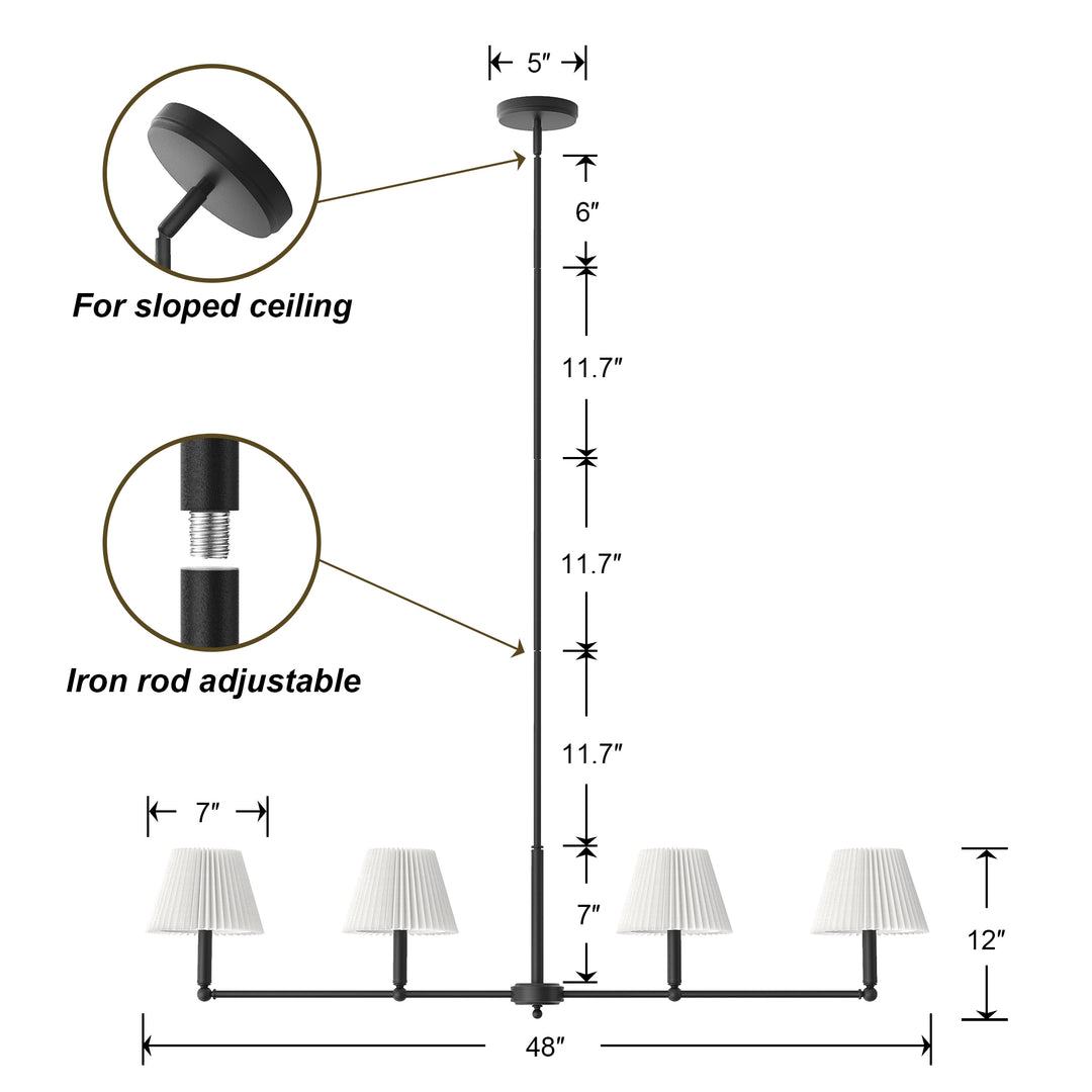 Twilight 4-light Adjustable Sloped Pendant - Mid-century Modern Linear Iron Frame With White Linen Shades For Dining Room #39009