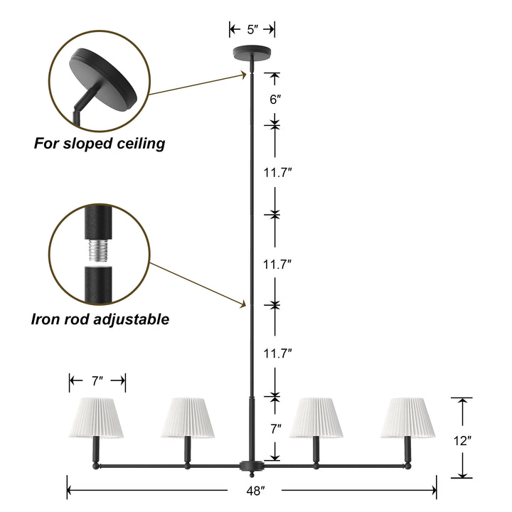 Twilight 4-light Adjustable Sloped Pendant - Mid-century Modern Linear Iron Frame With White Linen Shades For Dining Room #39009