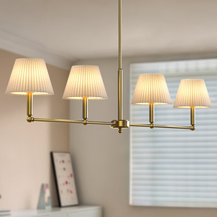 Twilight 4-light Adjustable Sloped Pendant - Mid-century Modern Linear Iron Frame With White Linen Shades For Dining Room #39009