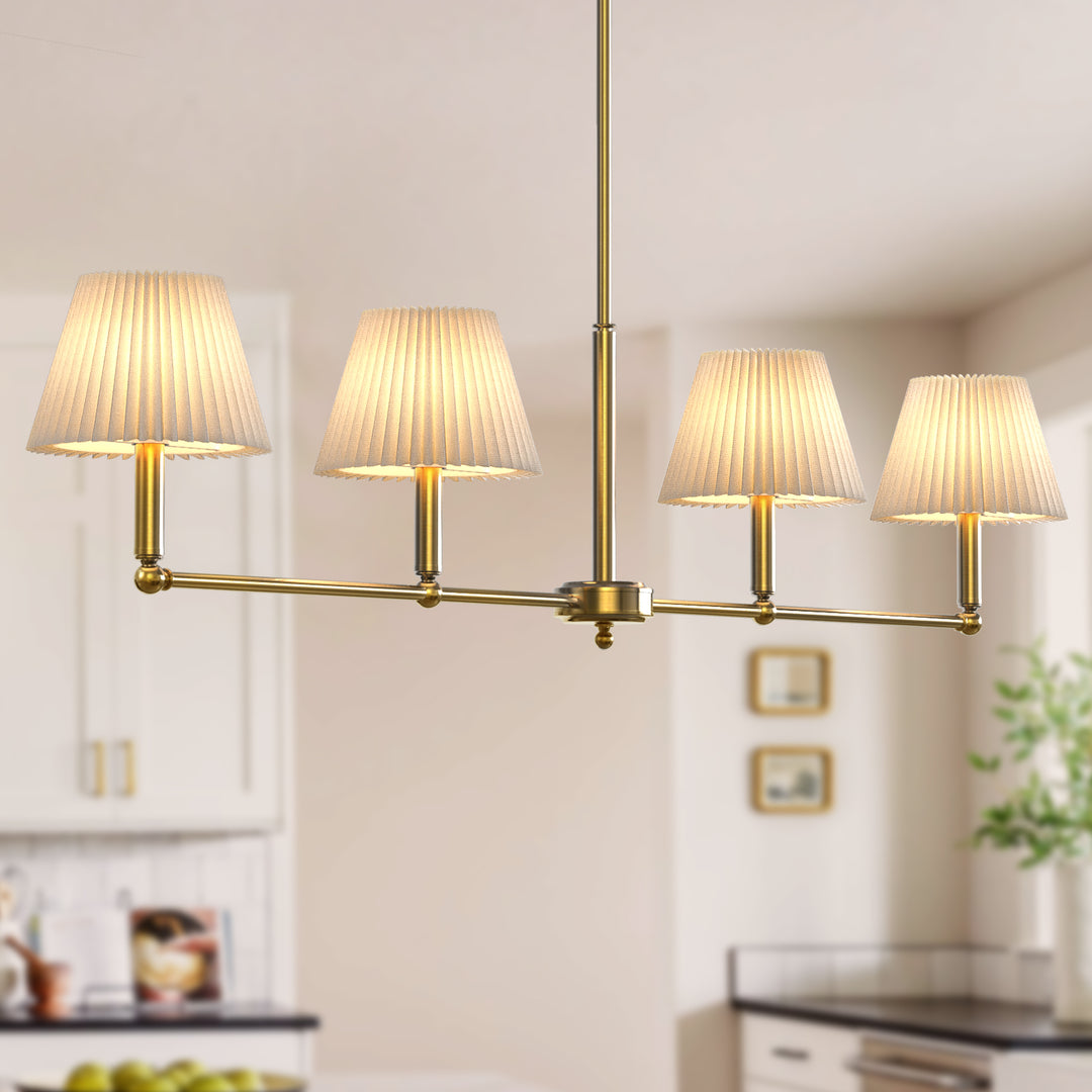Twilight 4-light Adjustable Sloped Pendant - Mid-century Modern Linear Iron Frame With White Linen Shades For Dining Room #39009