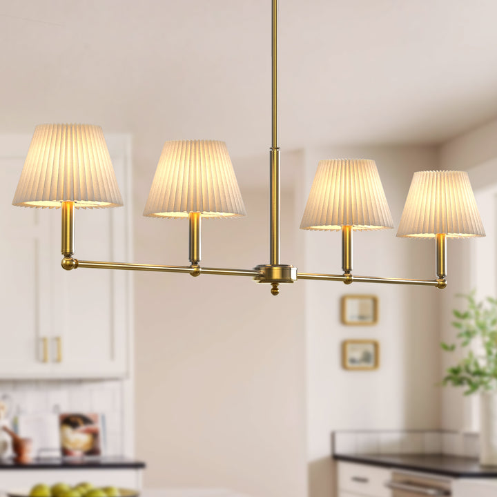 Twilight 4-light Adjustable Sloped Pendant - Mid-century Modern Linear Iron Frame With White Linen Shades For Dining Room #39009