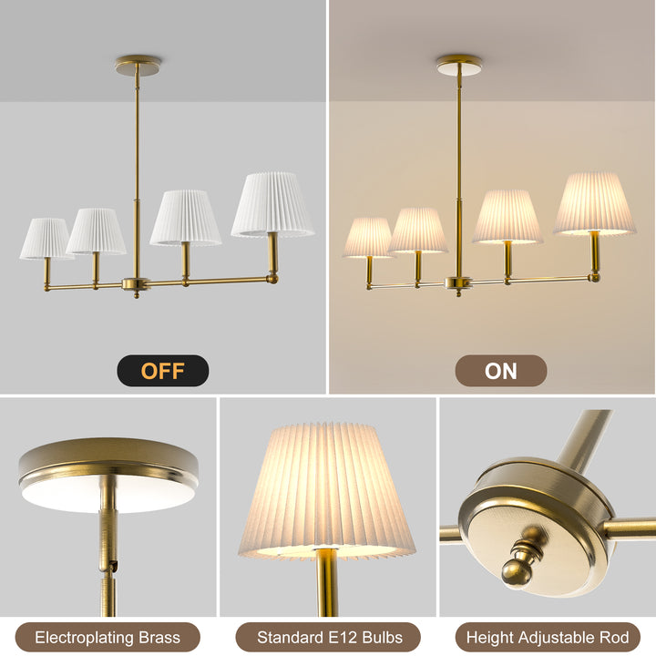 Twilight 4-light Adjustable Sloped Pendant - Mid-century Modern Linear Iron Frame With White Linen Shades For Dining Room #39009