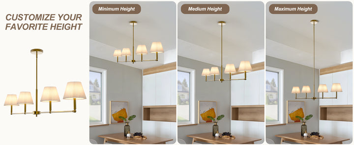 Twilight 4-light Adjustable Sloped Pendant - Mid-century Modern Linear Iron Frame With White Linen Shades For Dining Room #39009
