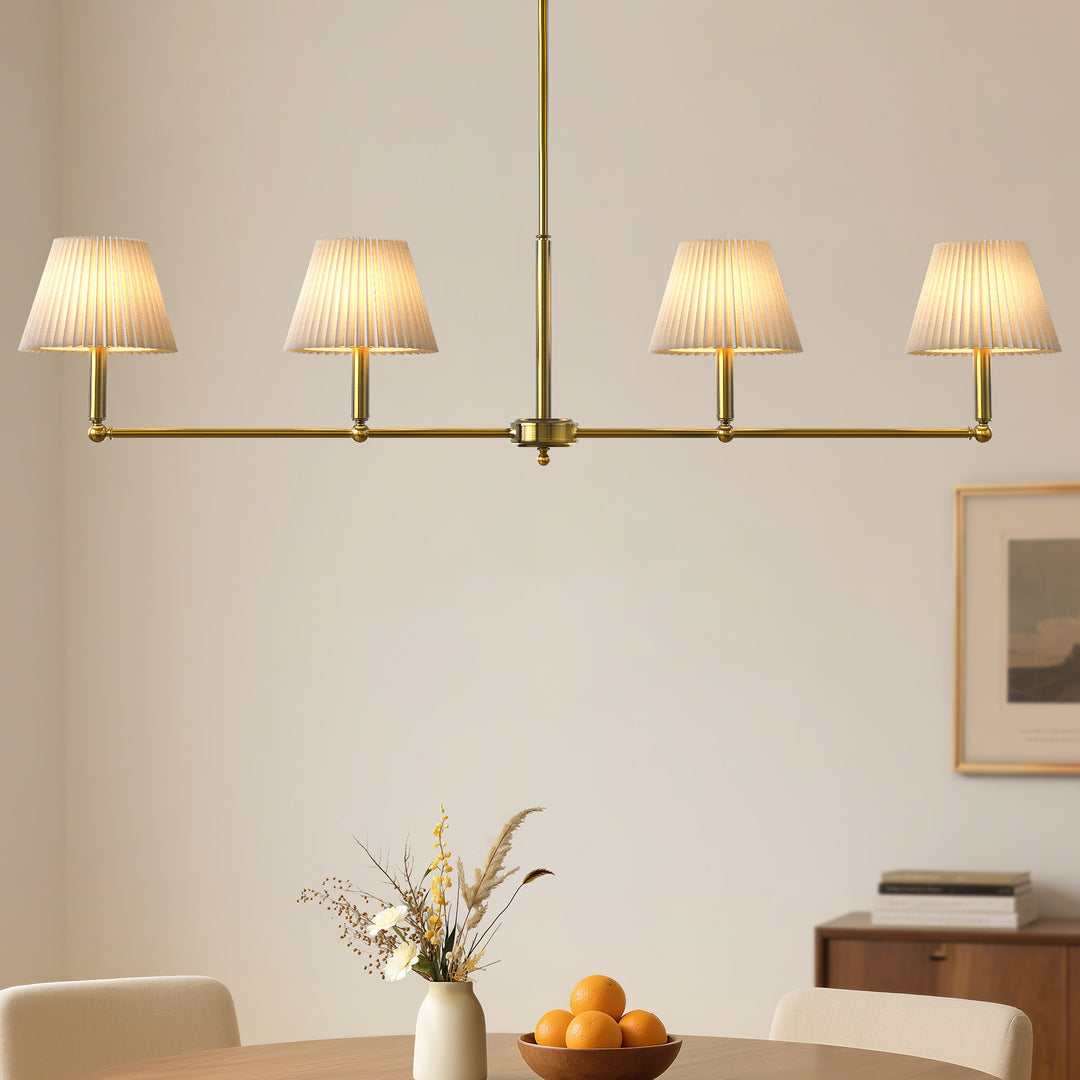 Twilight 4-light Adjustable Sloped Pendant - Mid-century Modern Linear Iron Frame With White Linen Shades For Dining Room #39009