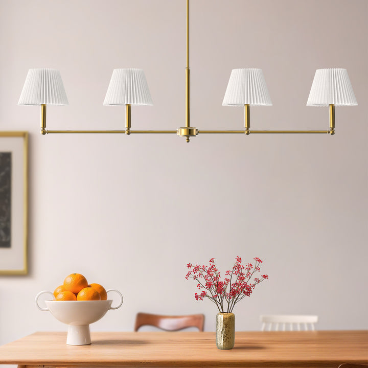 Twilight 4-light Adjustable Sloped Pendant - Mid-century Modern Linear Iron Frame With White Linen Shades For Dining Room #39009