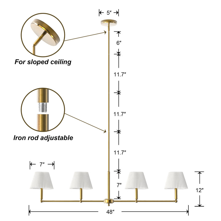 Twilight 4-light Adjustable Sloped Pendant - Mid-century Modern Linear Iron Frame With White Linen Shades For Dining Room #39009