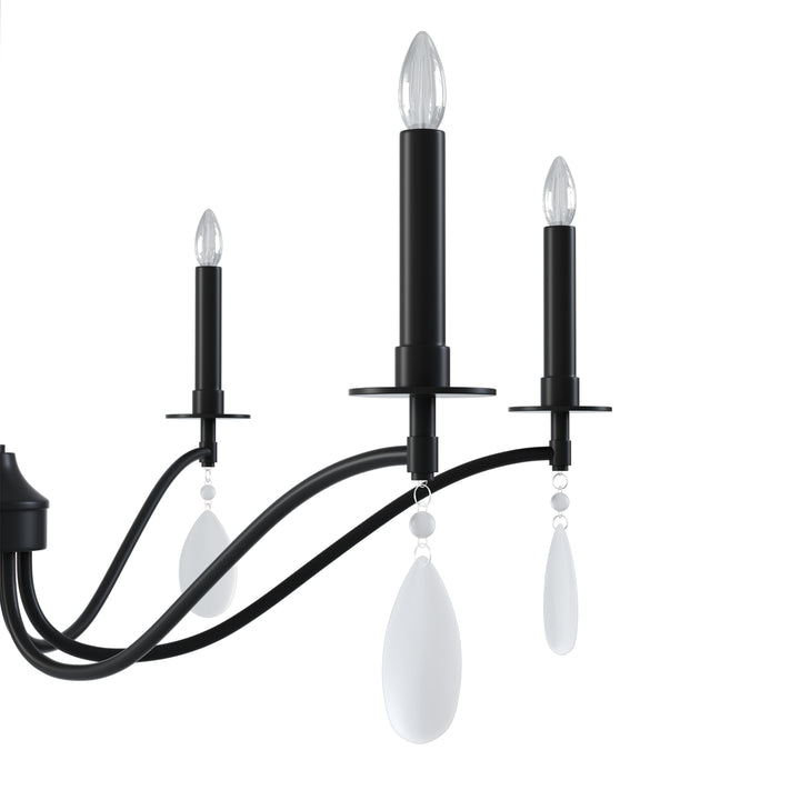 Essence 6-Light Matte Black Wrought Iron Modern Farmhouse Chandelier With Crystal Accents For Dining Room And Living Room #P39010