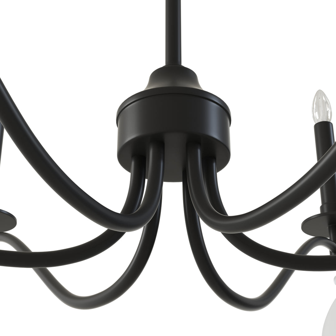 Essence 6-Light Matte Black Wrought Iron Modern Farmhouse Chandelier With Crystal Accents For Dining Room And Living Room #P39010