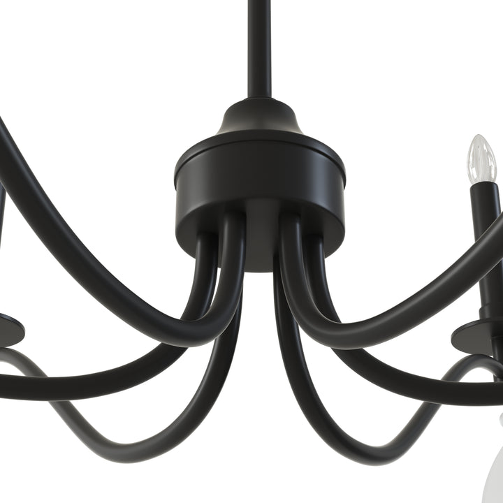 Essence 6-Light Matte Black Wrought Iron Modern Farmhouse Chandelier With Crystal Accents For Dining Room And Living Room #P39010