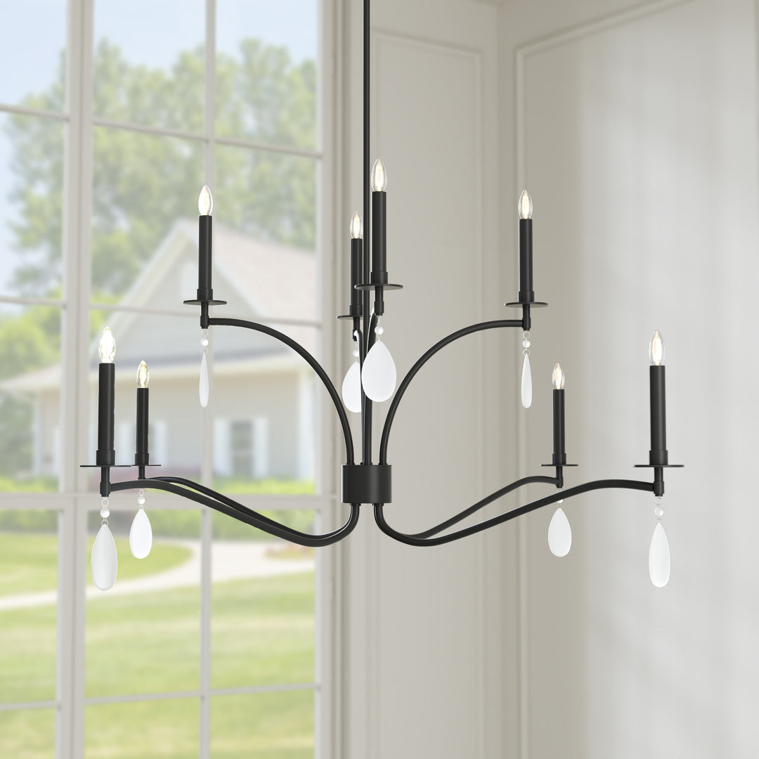 Essence 8-Light Candle Style Modern Farmhouse Chandelier With Crystal Accents For Dining Room And Living Room #P39011