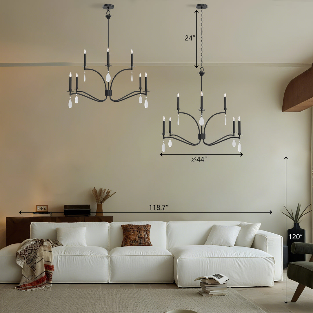 Essence 8-Light Candle Style Modern Farmhouse Chandelier With Crystal Accents For Dining Room And Living Room #P39011