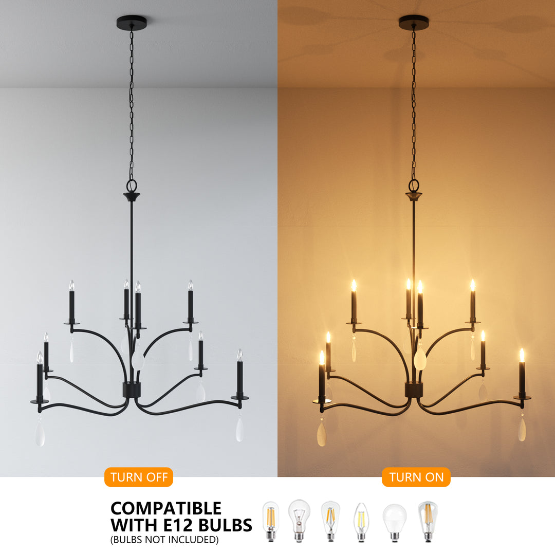 Essence 8-Light Candle Style Modern Farmhouse Chandelier With Crystal Accents For Dining Room And Living Room #P39011