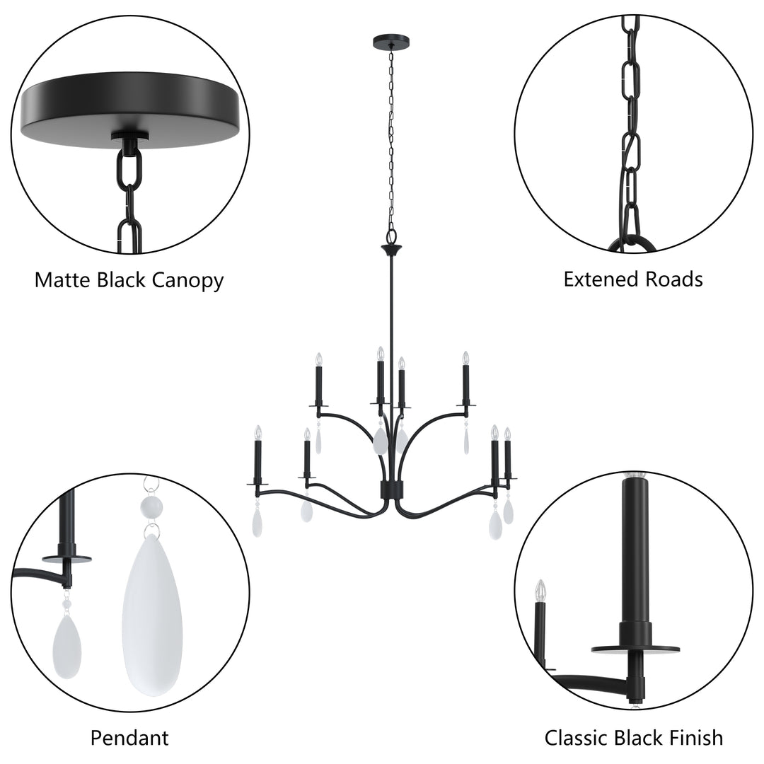Essence 8-Light Candle Style Modern Farmhouse Chandelier With Crystal Accents For Dining Room And Living Room #P39011